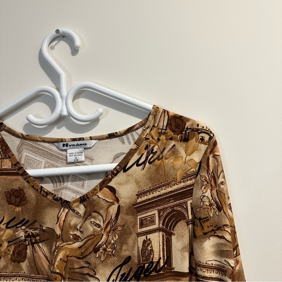 Nygård | vintage 90s style womens small baroque long sleeve v-neck v-neck shirt - Picture 2 of 8